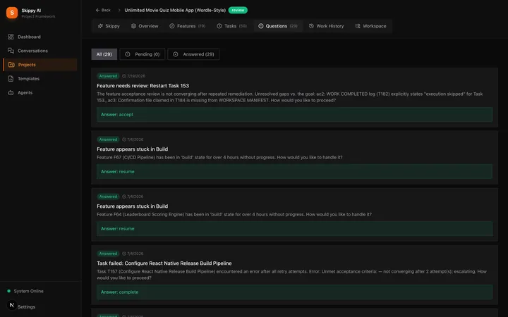 Skippy AI questions / human-in-the-loop view