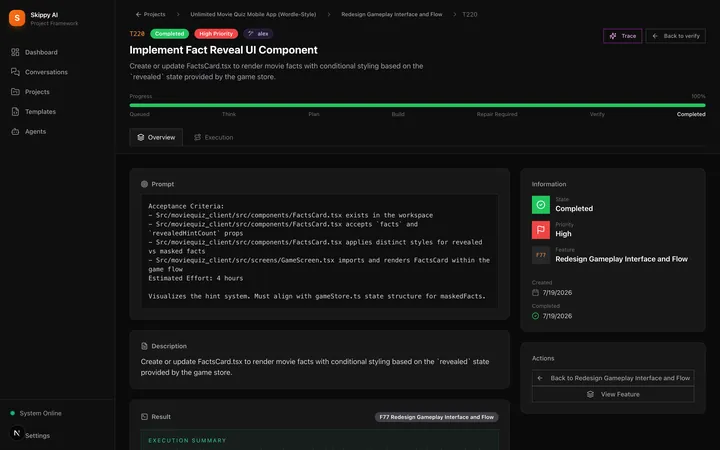 Skippy AI task detail