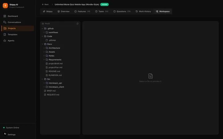 Skippy AI workspace file view